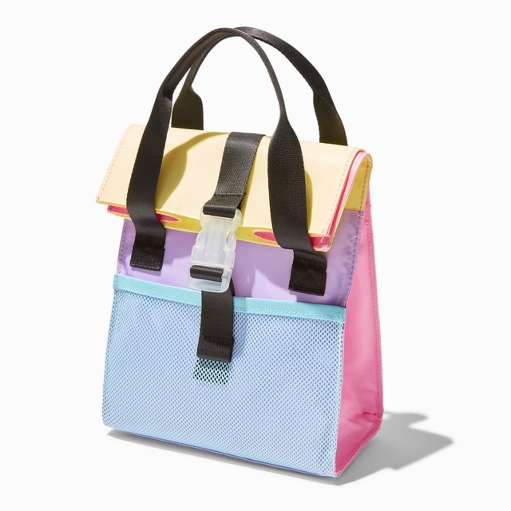 New Claire’s Lunch Box Pastel Color Block Pink Yellow Purple Blue School Kid’s